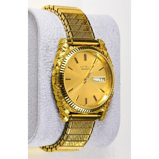 Orocal Seiko Gold Nugget Inlay Quartz Men's Watch w/ Flex Band-Destination Gold Detectors