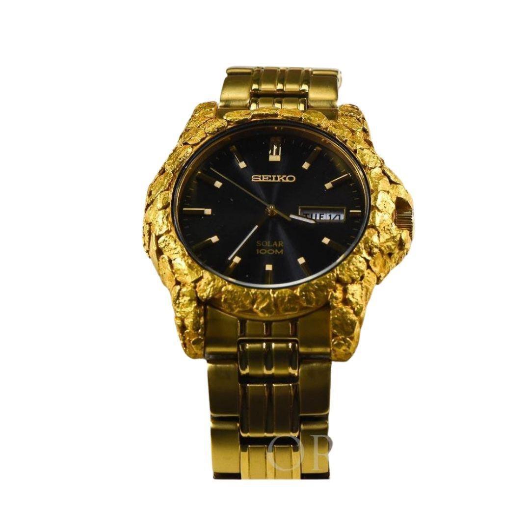 Orocal Seiko Solar Gold Nugget Inlay Watch-Destination Gold Detectors
